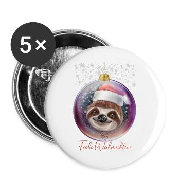 Frohe Weihnachten Weihnachtsoutfit Faultier - Buttons groß 56 mm (5er Pack) - Weiß - Vorne