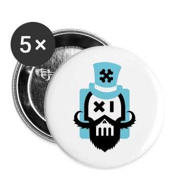 Bartschädel blau - Buttons groß 56 mm (5er Pack) - Weiß - Vorne