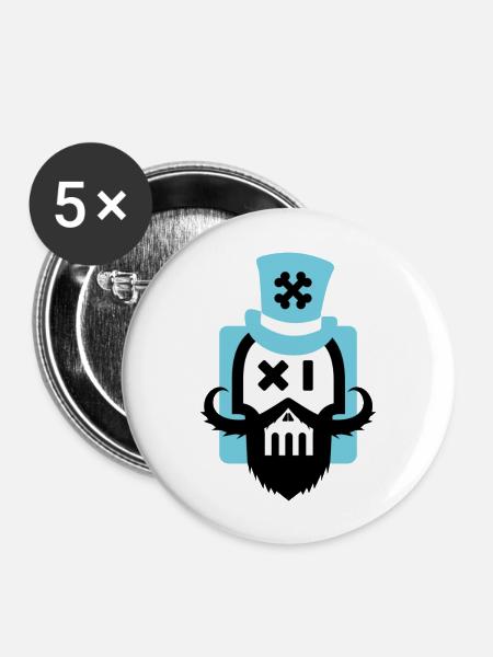 Bartschädel blau - Buttons groß 56 mm (5er Pack) - Weiß
