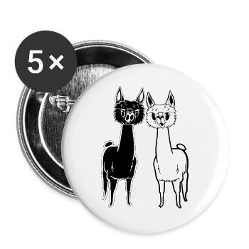 Lustige Alpakas - 2 Alpakas ultrasüß - Buttons groß 56 mm (5er Pack) - Weiß - Vorne