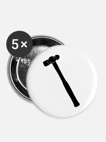 Kugelhammer oder Dellhammer Schattenbild - Buttons groß 56 mm (5er Pack) - Weiß