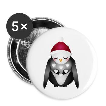 hibou rêveur avec chapeau de Noël Père Noël - Lot de 5 grands badges (56 mm) - blanc - Devant