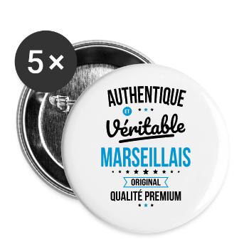 Authentique et véritable Marseillais - Original - Lot de 5 grands badges (56 mm) - blanc - Devant