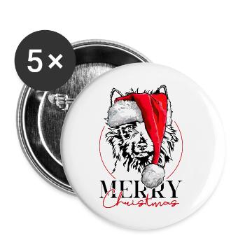 Père Noël TERRIER AUSTRALIEN Joyeux Noël Wilsigns - Lot de 5 grands badges (56 mm) - blanc - Devant