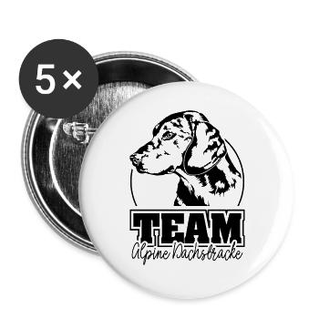 TEAM ALPINE DACHSBRACKE Hunde Jagdhund Wilsigns - Buttons groß 56 mm (5er Pack) - Weiß - Vorne