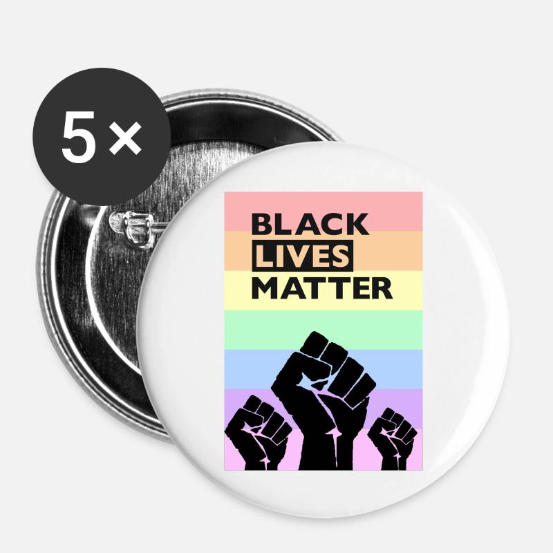 Black Lives Matter Rainbow - Buttons large 2.2''/56 mm (5-pack) - white