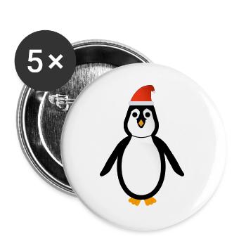 Penguin with Santa Claus hat- Penguin Xmas - Buttons large 2.2''/56 mm (5-pack) - white - Front