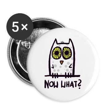 now what? funny owl - Buttons large 2.2''/56 mm (5-pack) - white - Front