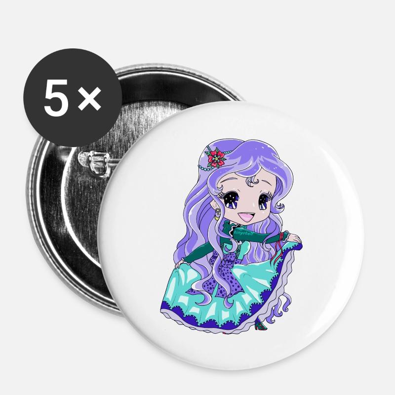 Chibi Princess - Buttons large 2.2''/56 mm (5-pack) - white