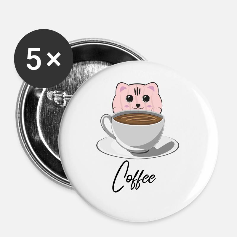 Coffee Cat - Buttons large 2.2''/56 mm (5-pack) - white
