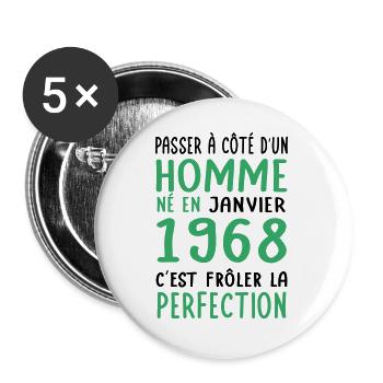 Anniversaire 55 ans - Né en Janvier 1968 - Lot de 5 grands badges (56 mm) - blanc - Devant