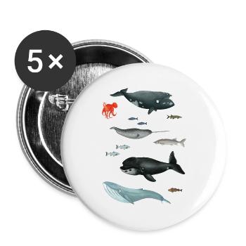 Patterns with whales and fish / underwater world - Buttons large 2.2''/56 mm (5-pack) - white - Front
