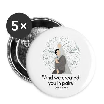 Islam/ Mariage / Coran Verset 78:8 / Idée cadeau de mariage - Lot de 5 grands badges (56 mm) - blanc - Devant
