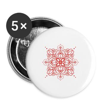 Mandala style - red - Buttons large 2.2''/56 mm (5-pack) - white - Front