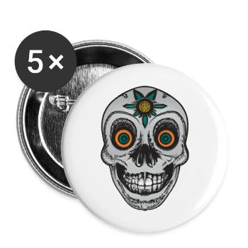 Crâne de style mexicain, Día de Muertos - Lot de 5 grands badges (56 mm) - blanc - Devant