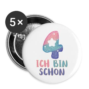 Ich bin schon 4 Geburtstag Mädchen Kinder Geschenk - Buttons groß 56 mm (5er Pack) - Weiß - Vorne