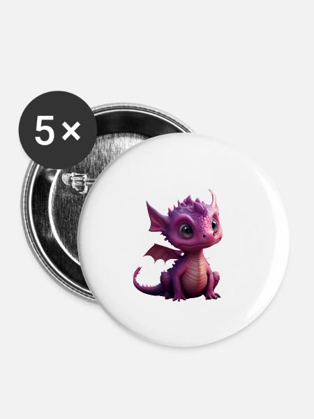 Kleiner Süßer Drache 3 - Buttons groß 56 mm (5er Pack) - Weiß