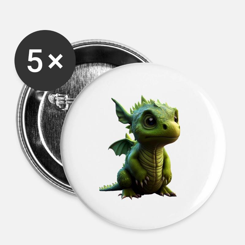 Kleiner Süßer Drache 13 - Buttons groß 56 mm (5er Pack) - Weiß