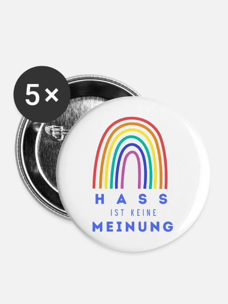 Regenbogen Hass ist keine Meinung PLBT - Buttons groß 56 mm (5er Pack) - Weiß