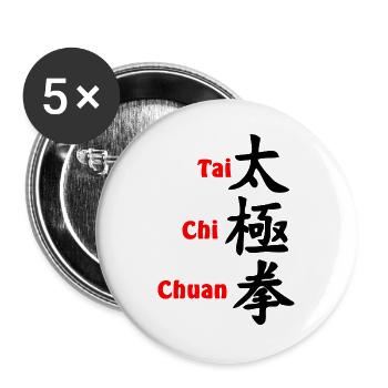 Écriture Tai Ji Quan verticale avec texte rouge - Lot de 5 grands badges (56 mm) - blanc - Devant