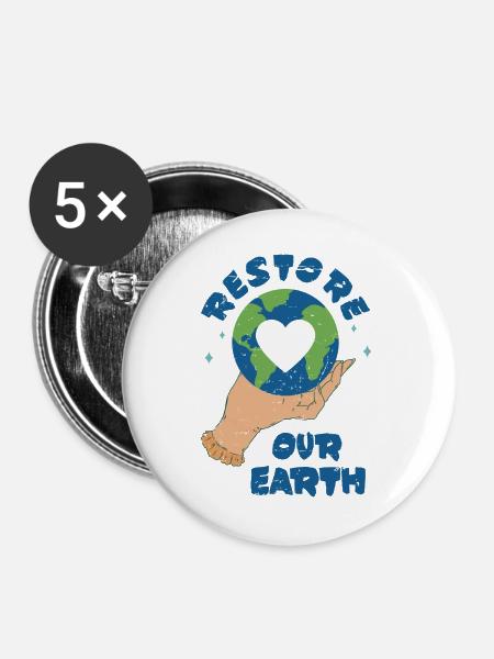 Die Erde Wiederherstellen - Buttons groß 56 mm (5er Pack) - Weiß