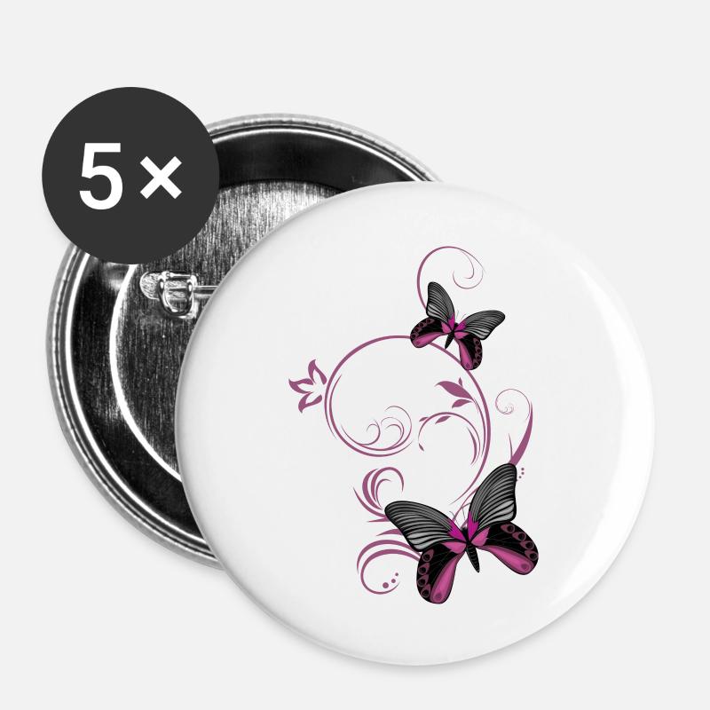 Two stylized butterflies - Buttons large 2.2''/56 mm (5-pack) - white