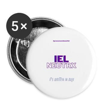 #pronounsarebeautiful iel/neutrx - Lot de 5 grands badges (56 mm) - blanc - Devant