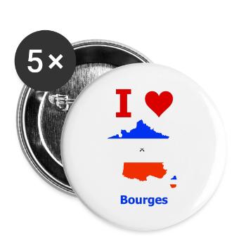 Frankreichkarte Flagge mit der Stadt Bourges - Buttons groß 56 mm (5er Pack) - Weiß - Vorne
