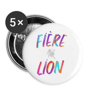 Fière lion cadeau lion signe zodiaque humour - Lot de 5 grands badges (56 mm) - blanc - Devant