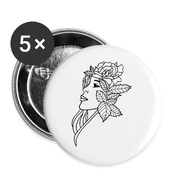 Die Dame und die Rose (schwarz) - Buttons groß 56 mm (5er Pack) - Weiß - Vorne