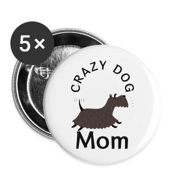 Maman folle de chien - Lot de 5 grands badges (56 mm) - blanc - Devant