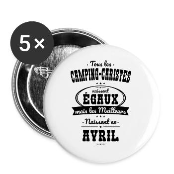 Camping-caristes égaux meilleurs naissent en Avril - Lot de 5 grands badges (56 mm) - blanc - Devant