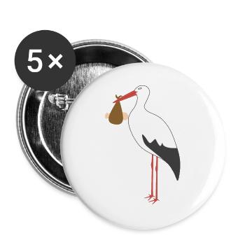 Stork Carrying Baby - Buttons large 2.2''/56 mm (5-pack) - white - Front