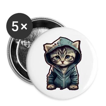 Babykatze mit Hoodie - Buttons groß 56 mm (5er Pack) - Weiß - Vorne