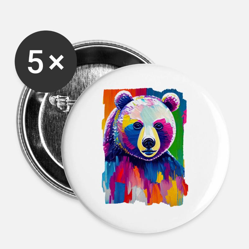 Multicolored painting Bear portrait - Buttons large 2.2''/56 mm (5-pack) - white