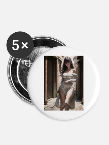 Woman in a alley, town,Generated AI - Buttons large 2.2''/56 mm (5-pack) - white
