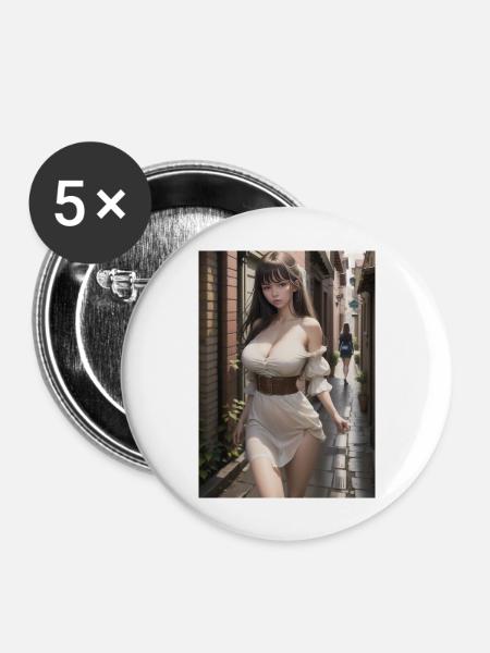 Woman in a alley, town,Generated AI - Buttons groß 56 mm (5er Pack) - Weiß