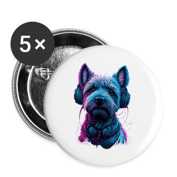 West Highland White Terrier, Westi, DJ, Dog - Buttons large 2.2''/56 mm (5-pack) - white - Front