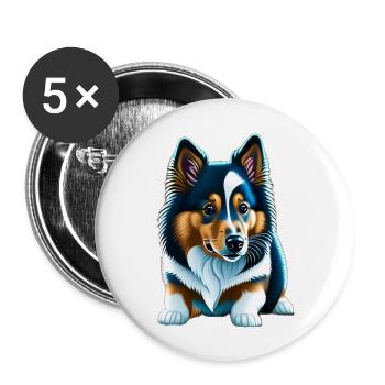 Couché Shetland Sheepdog Corgi Chiot - Lot de 5 grands badges (56 mm) - blanc - Devant