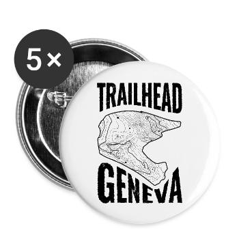 Mountainbike T-Shirt Trailhead Genf - Buttons groß 56 mm (5er Pack) - Weiß - Vorne
