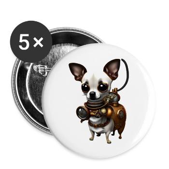 Steampunk Chihuahua - Buttons large 2.2''/56 mm (5-pack) - white - Front