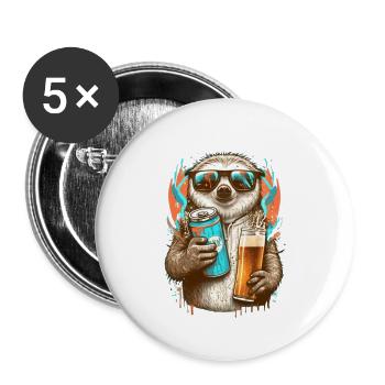 Cooles Faultier mit Bier und Sonnenbrille - Buttons groß 56 mm (5er Pack) - Weiß - Vorne