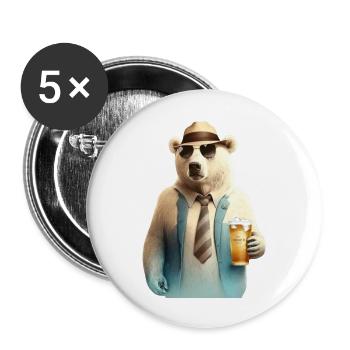 Cool polar bear with sunglasses and beer - Buttons large 2.2''/56 mm (5-pack) - white - Front