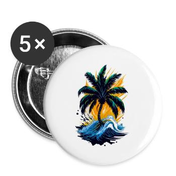 Palme im Meer - Buttons groß 56 mm (5er Pack) - Weiß - Vorne