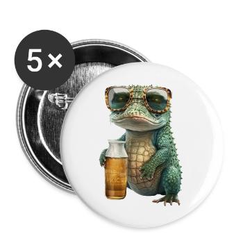 Cool crocodile in sunglasses drinking beer - Buttons large 2.2''/56 mm (5-pack) - white - Front