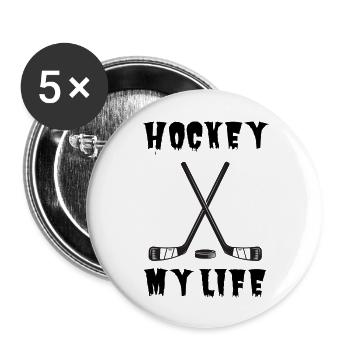 HOCKEY MEIN LEBEN - Buttons groß 56 mm (5er Pack) - Weiß - Vorne