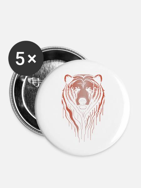 Großer Braunbär - Buttons groß 56 mm (5er Pack) - Weiß