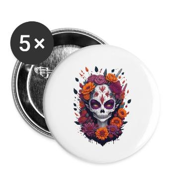 La Catrina 3 - Buttons groß 56 mm (5er Pack) - Weiß - Vorne