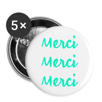 MERCI. MERCI MAÎTRESSE. CADEAU MAÎTRESSE. VACANCES - Lot de 5 grands badges (56 mm) - blanc - Devant