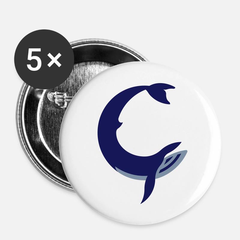 whale logo - Buttons large 2.2''/56 mm (5-pack) - white